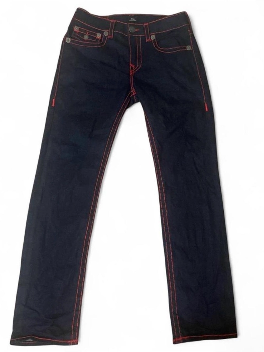 True Religion Black Jeans with Red Contrast Stitching